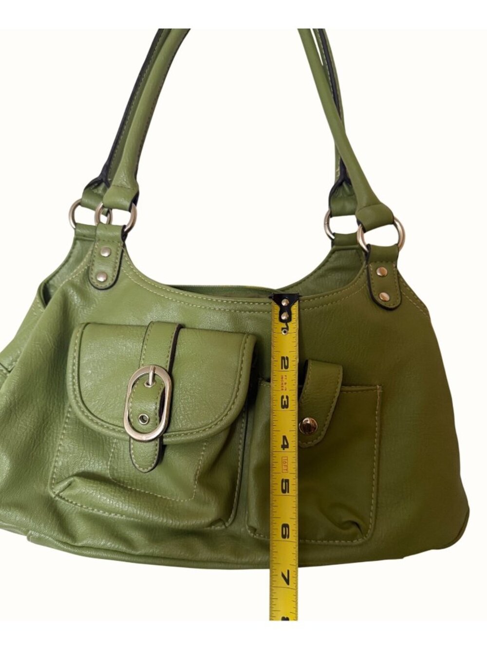 Merona Olive Green Faux Leather Shoulder Bag Gorgeous Bag w 2 Outer Pockets - Picture 7 of 9